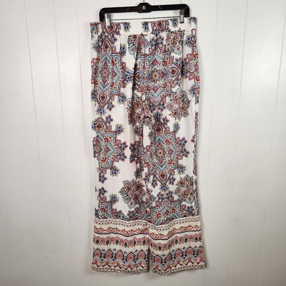Rachel Zoe Mandala Wide Leg High Rise Pants Linen Womens Size Large Boho Beach - Picture 5 of 12